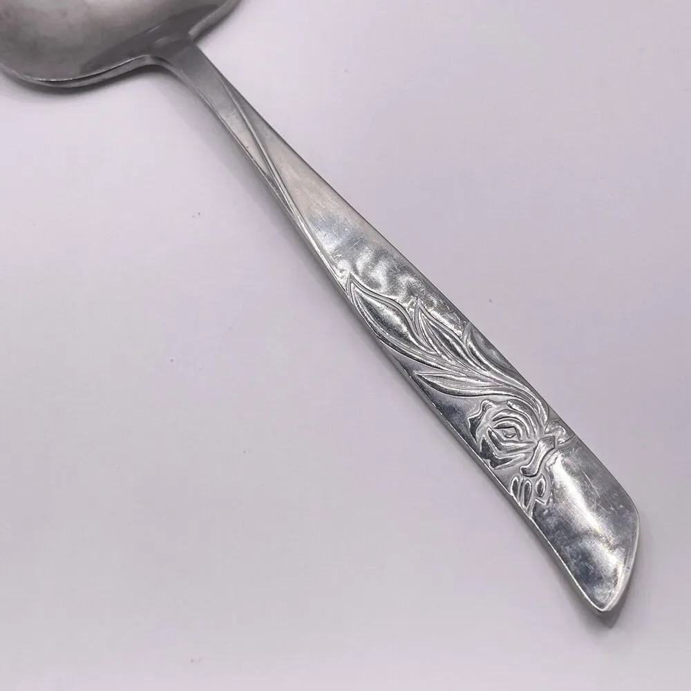 N.S.CO. National Stainless Steel CARLYLE Rose Cake Server Pie Silver Tone